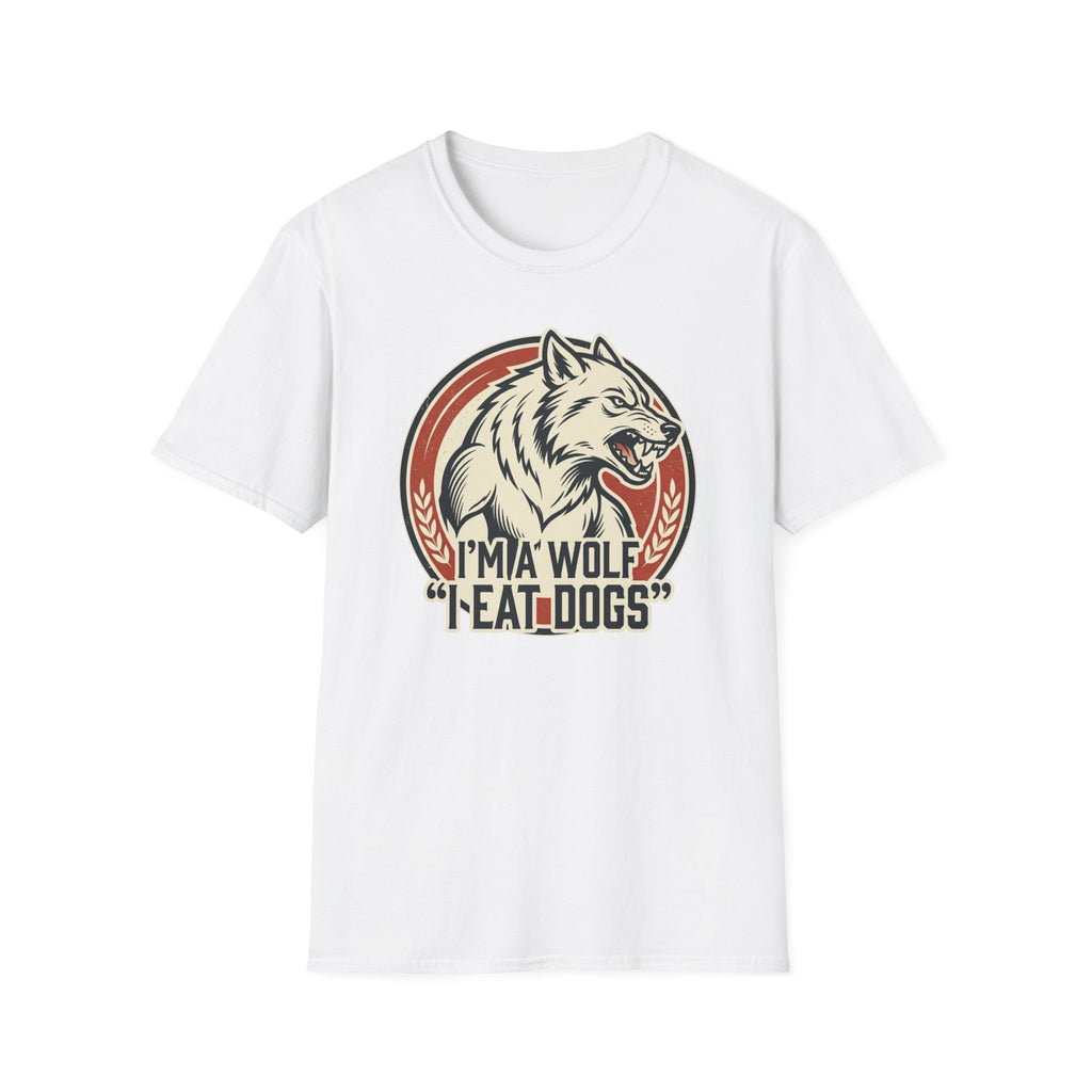 Wolf Graphic T-Shirt — Retro 'I'm a Wolf I Eat Dogs' Novelty Tee