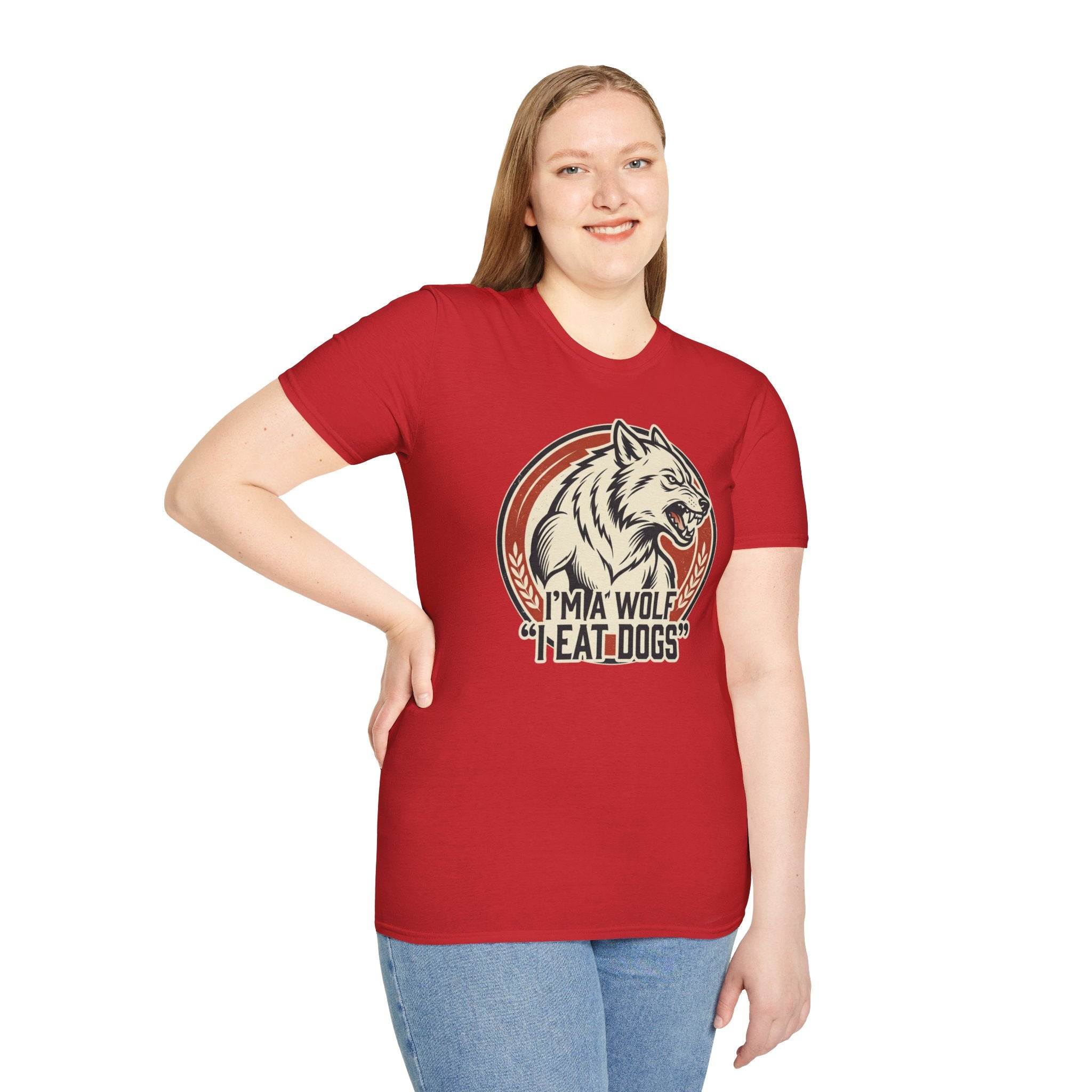 Wolf Graphic T-Shirt — Retro 'I'm a Wolf I Eat Dogs' Novelty Tee