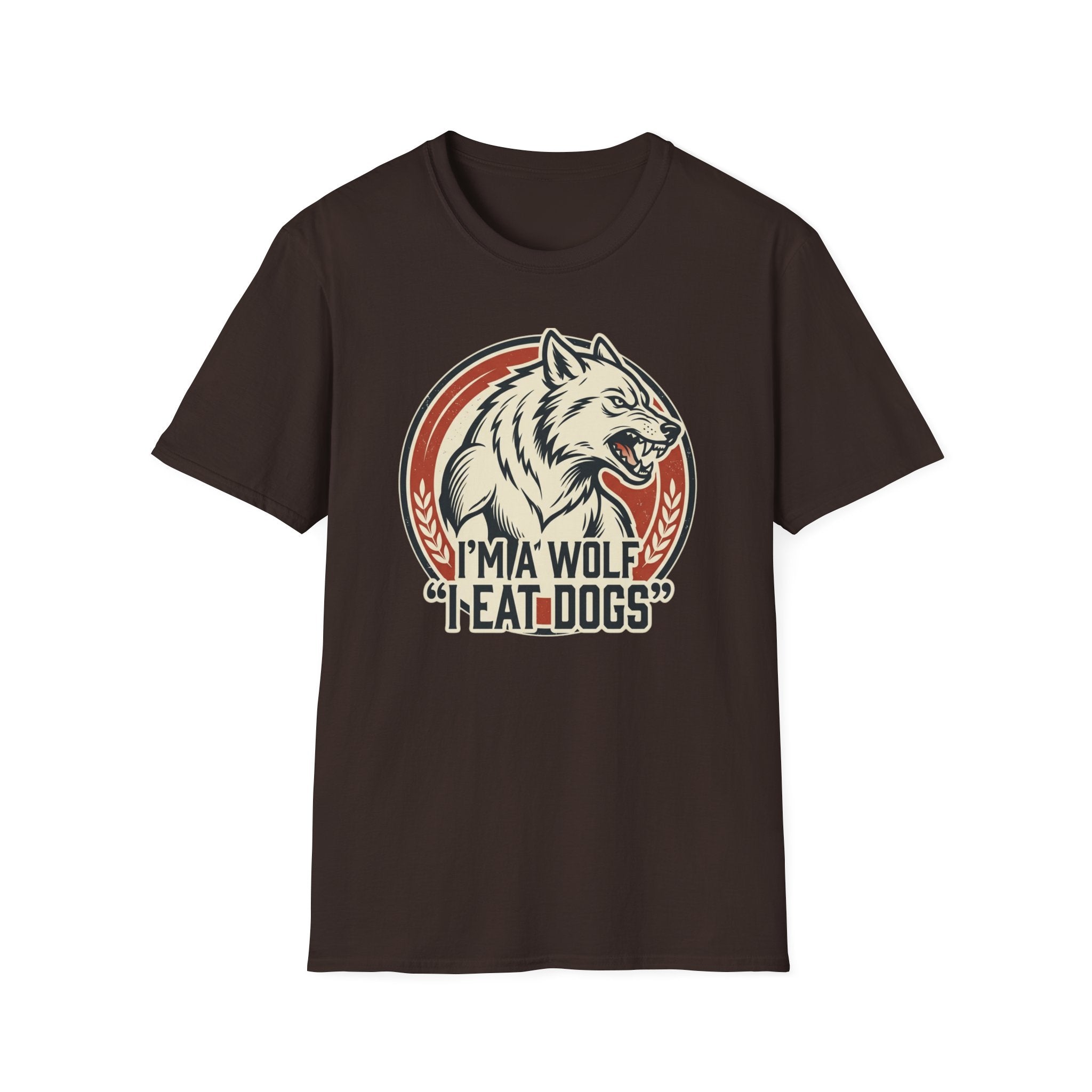 Wolf Graphic T-Shirt — Retro 'I'm a Wolf I Eat Dogs' Novelty Tee