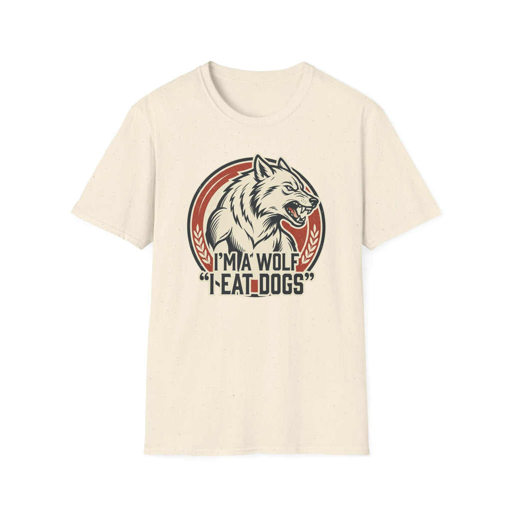 Wolf Graphic T-Shirt — Retro 'I'm a Wolf I Eat Dogs' Novelty Tee