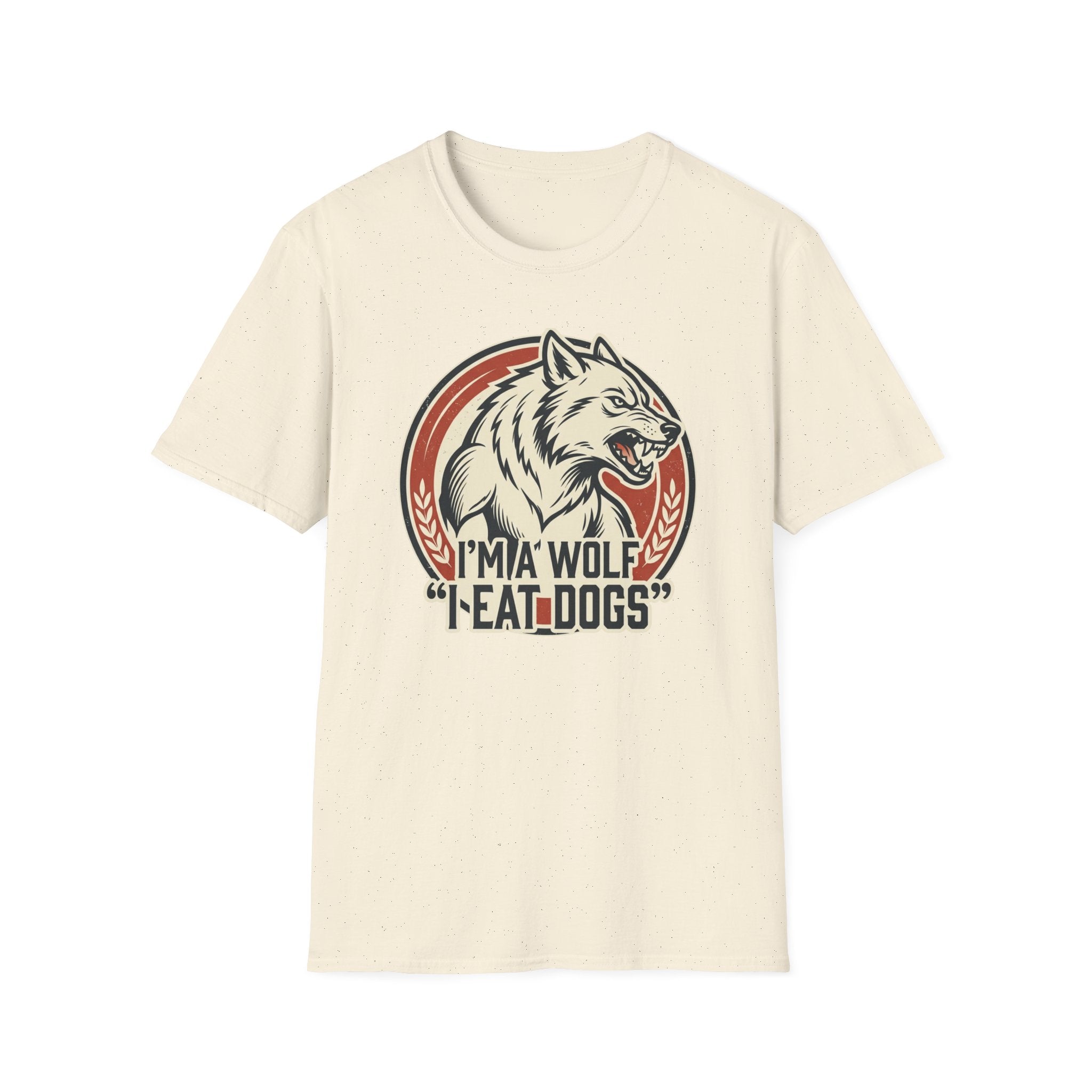Wolf Graphic T-Shirt — Retro 'I'm a Wolf I Eat Dogs' Novelty Tee
