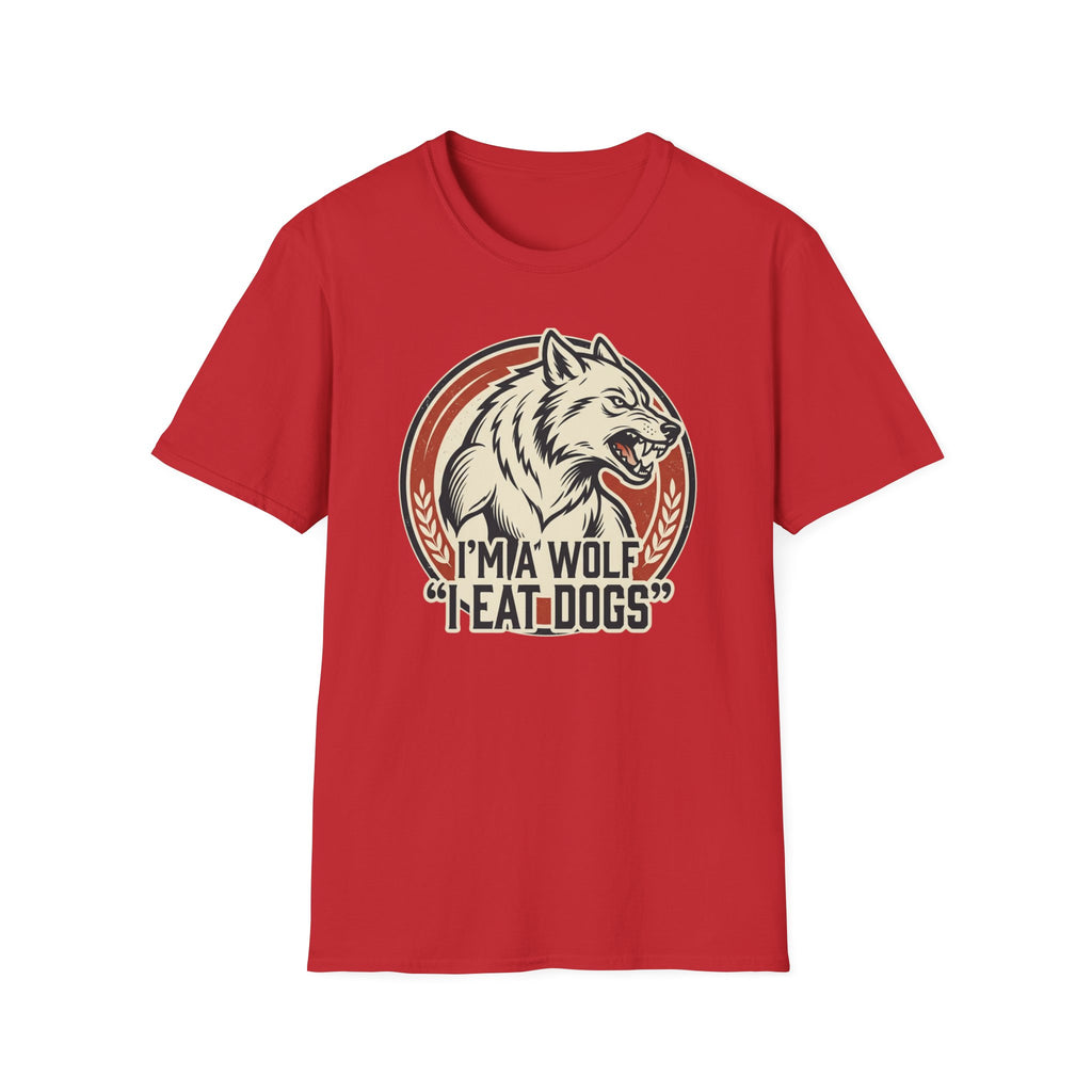 Wolf Graphic T-Shirt — Retro 'I'm a Wolf I Eat Dogs' Novelty Tee