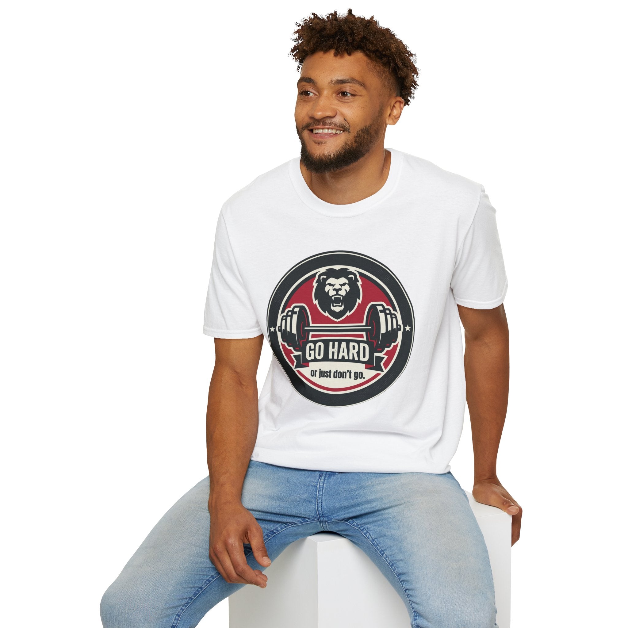 T-Shirt — 'Go Hard or Just Don't Go' Lion Barbell Gym Tee