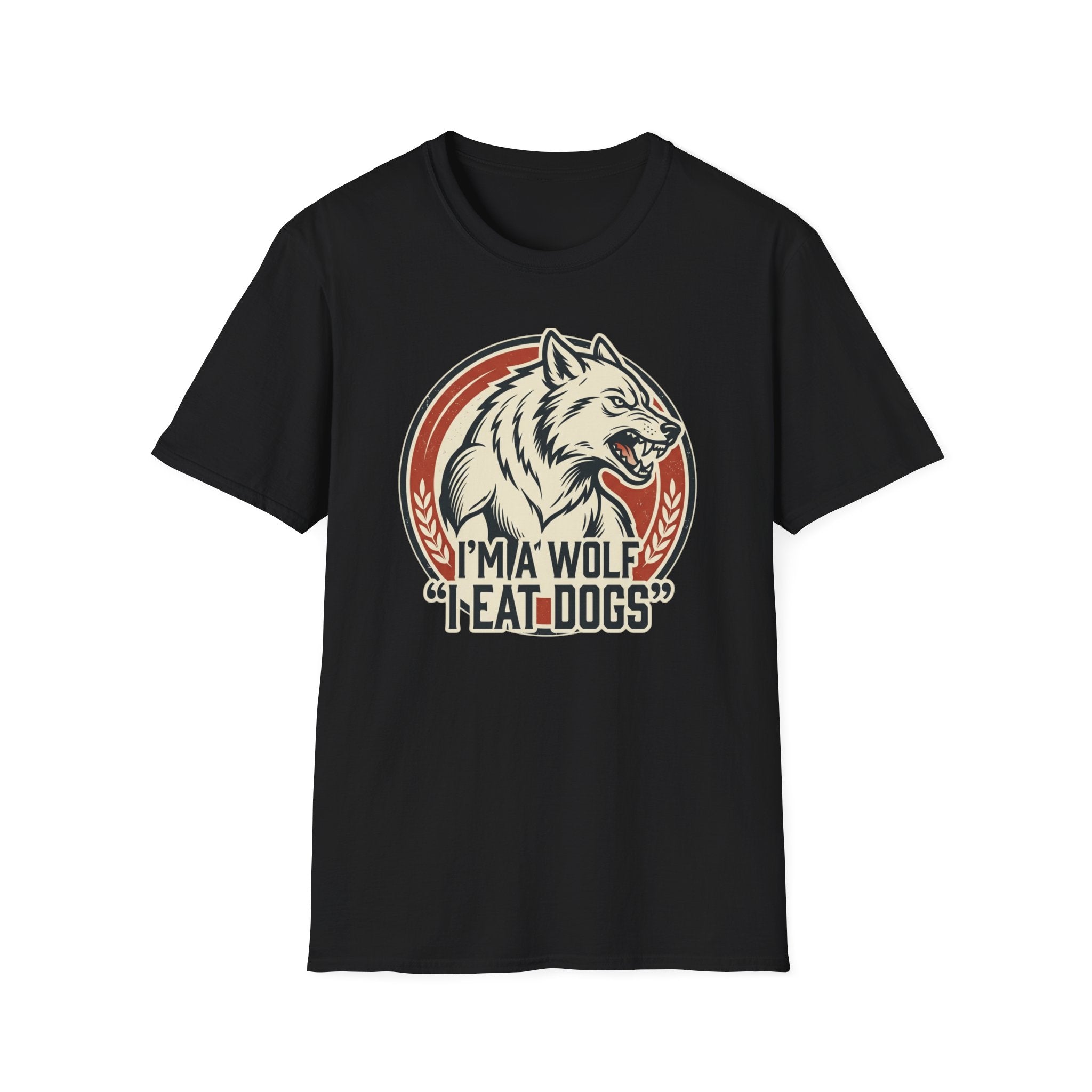 Wolf Graphic T-Shirt — Retro 'I'm a Wolf I Eat Dogs' Novelty Tee